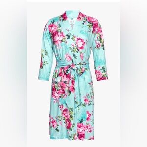 Posh Peanut Aqua Floral Bamboo Robe Size small